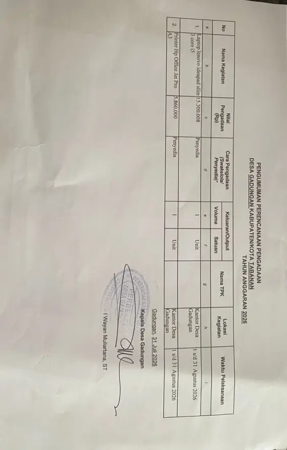 Pengadaan Leptop dan Printer